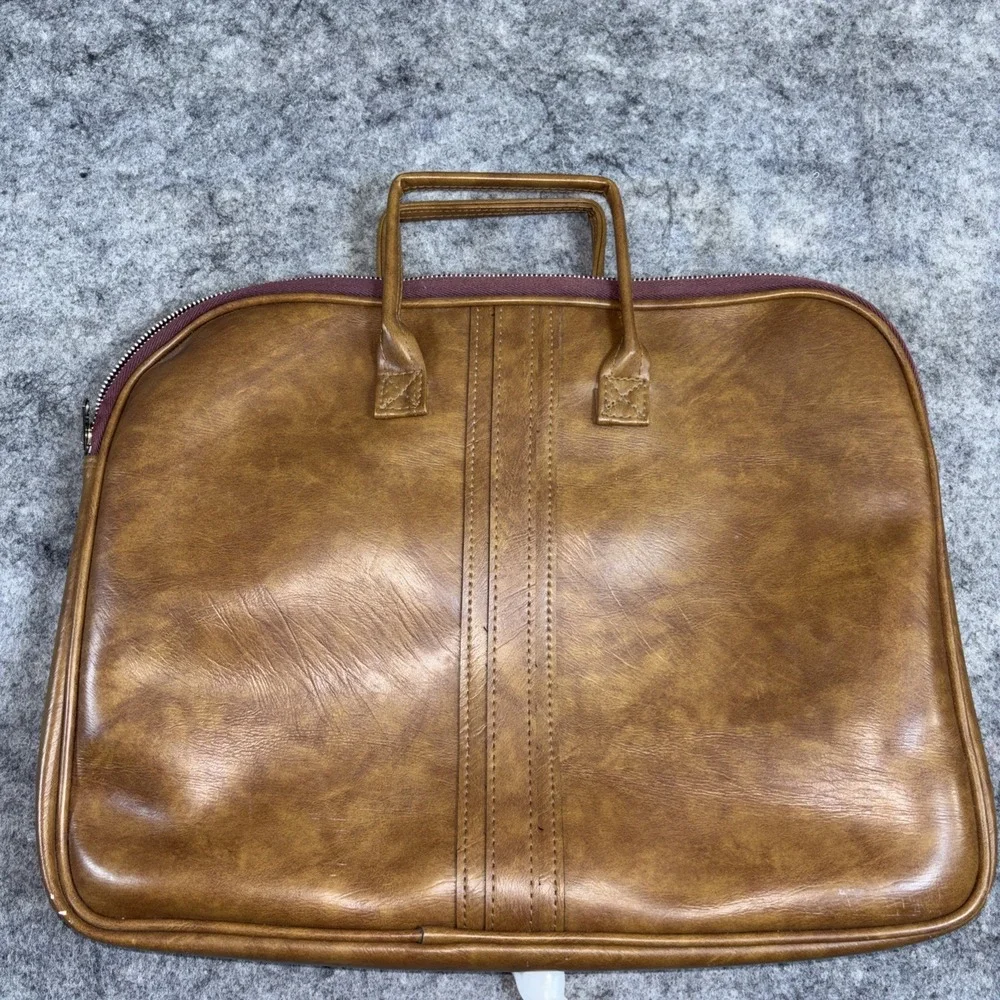 Vintage Airway Industries Portfolio Briefcase Light Brown Leather Travel Bag Zip